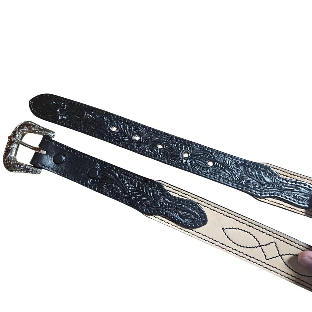 Nocona Boys Roughout Boot Stitch Leather Belt 28 Western Floral Tooled N4443601